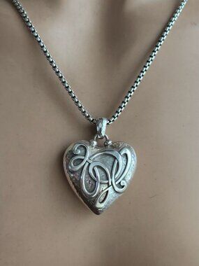 Brighton One Heart Necklace - silver color - heart pendant- scroll design